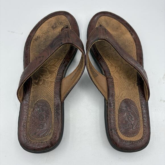 Born BOC Sandals Womens Size 8 Brown Thong Flip Flop Floral Embossed‎ - Picture 6 of 10